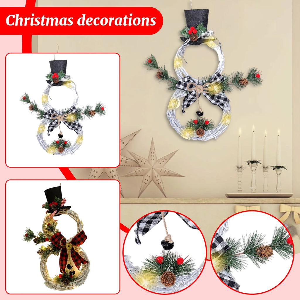 Natal boneco de neve grinalda guirlanda led luz porta decoração artificial casa janela parede fundo porta pendurado ornamento luminoso