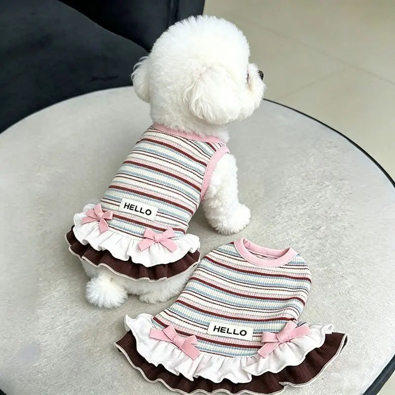 Vestido Listrado Confortável para Pets, Roupa Antidesgaste para Todas as Estações, Traje Estiloso para Gatinhos, Cãezinhos, Teddy, Bichon, Yorkie