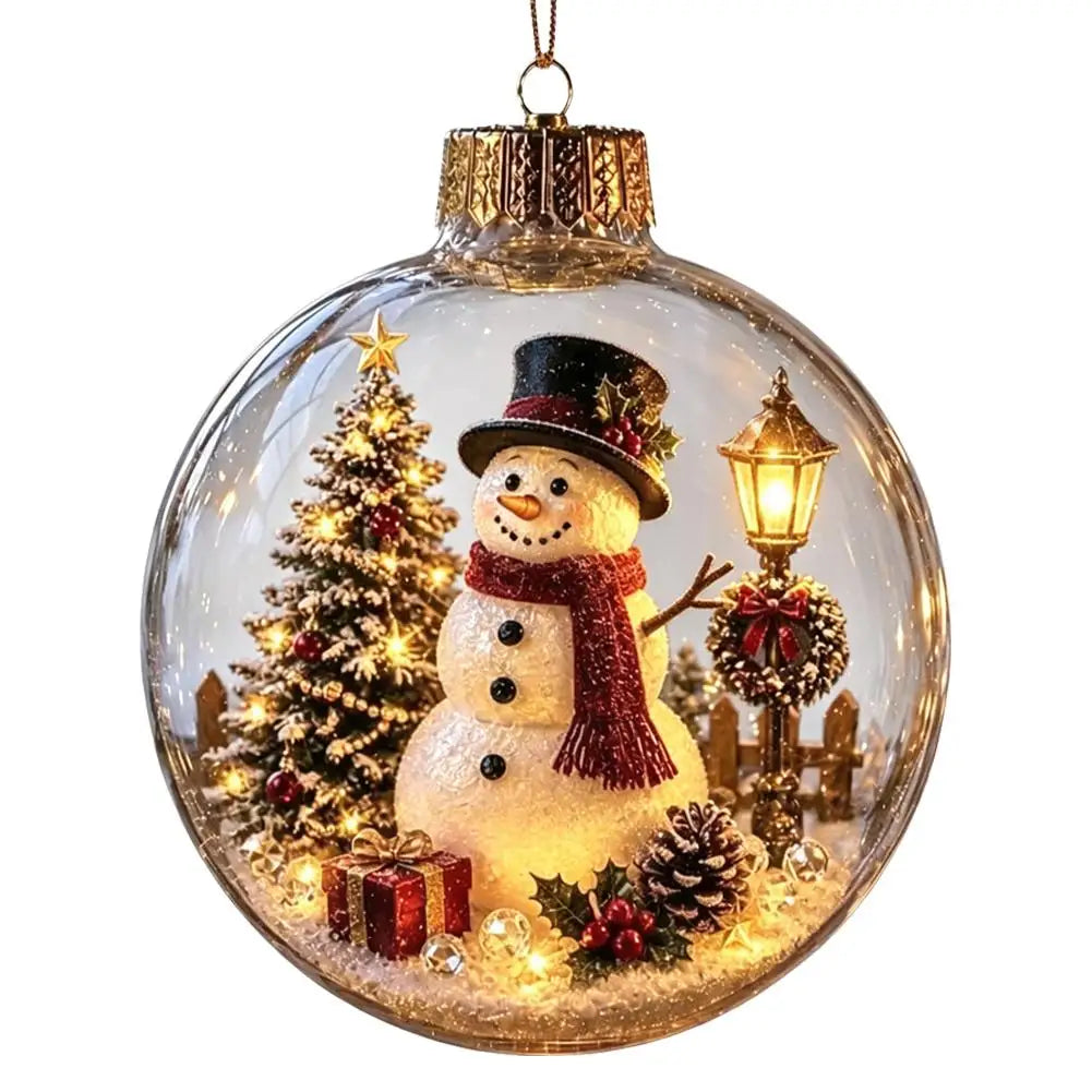 Decorações de Natal com Luzes, Criativas, com Temas de Quebra-Nozes, Rena, Boneco de Neve, Árvore de Natal Brilhante, Pingente de Bola de Cristal