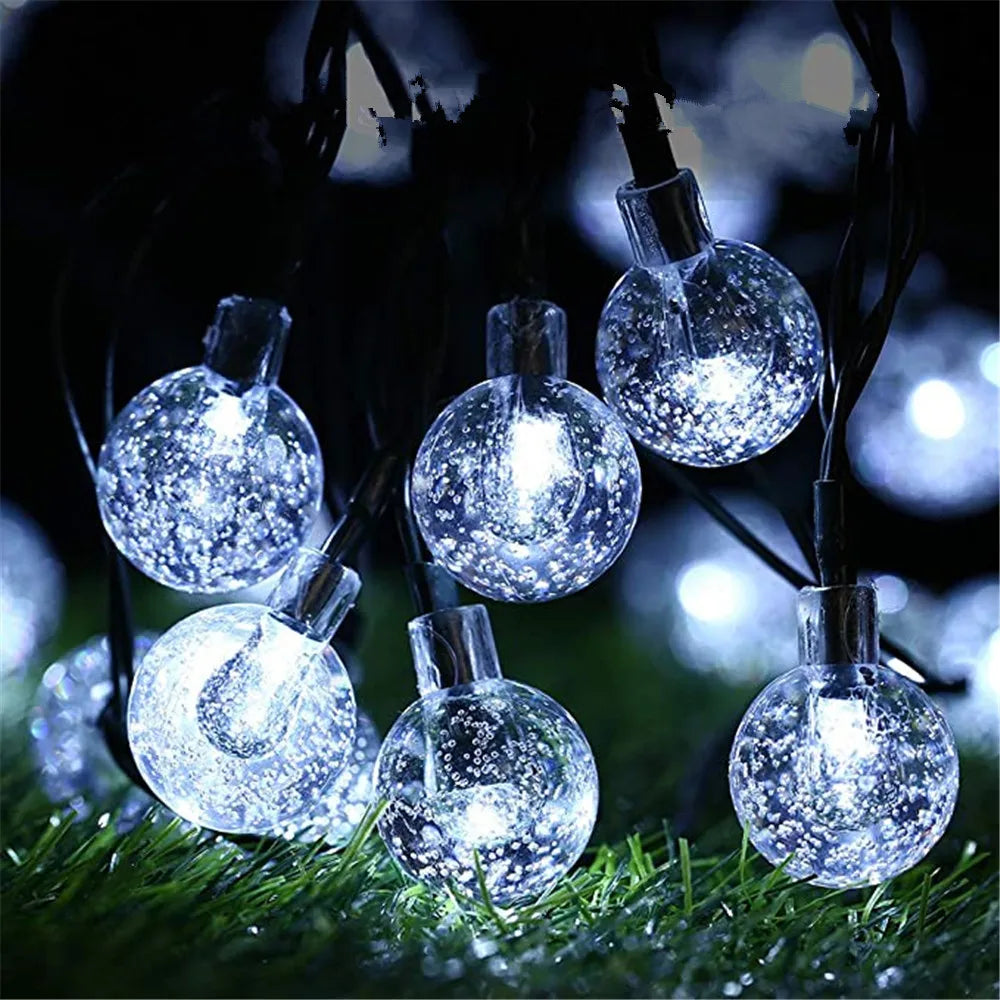 100 conduziu a lâmpada solar para exterior, impermeável, 12m, 12m, luz-acima, fada, bola de cristal, guirlandas do jardim, decoração do Natal