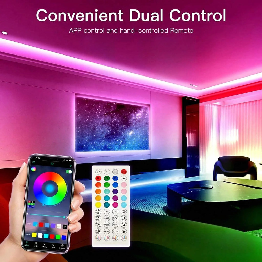 Fita LED RGB 5050 Colorida com Bluetooth para Decoração de Ambientes, 10m 15m 20m 30m, Iluminação LED Neon para PC e TV, Fita LED