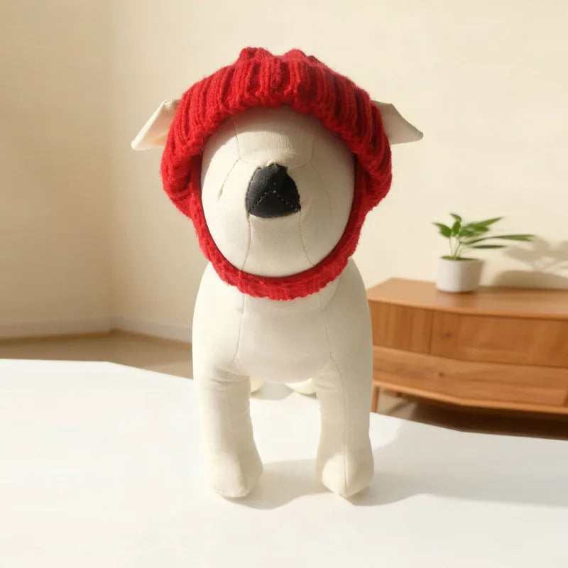 Chapéu de malha para animais de estimação, gorro vermelho quente para cachorro com buracos para orelha, chapéu festivo de inverno para animais de estimação, cães pequenos e médios, chapéu de ano novo, presente
