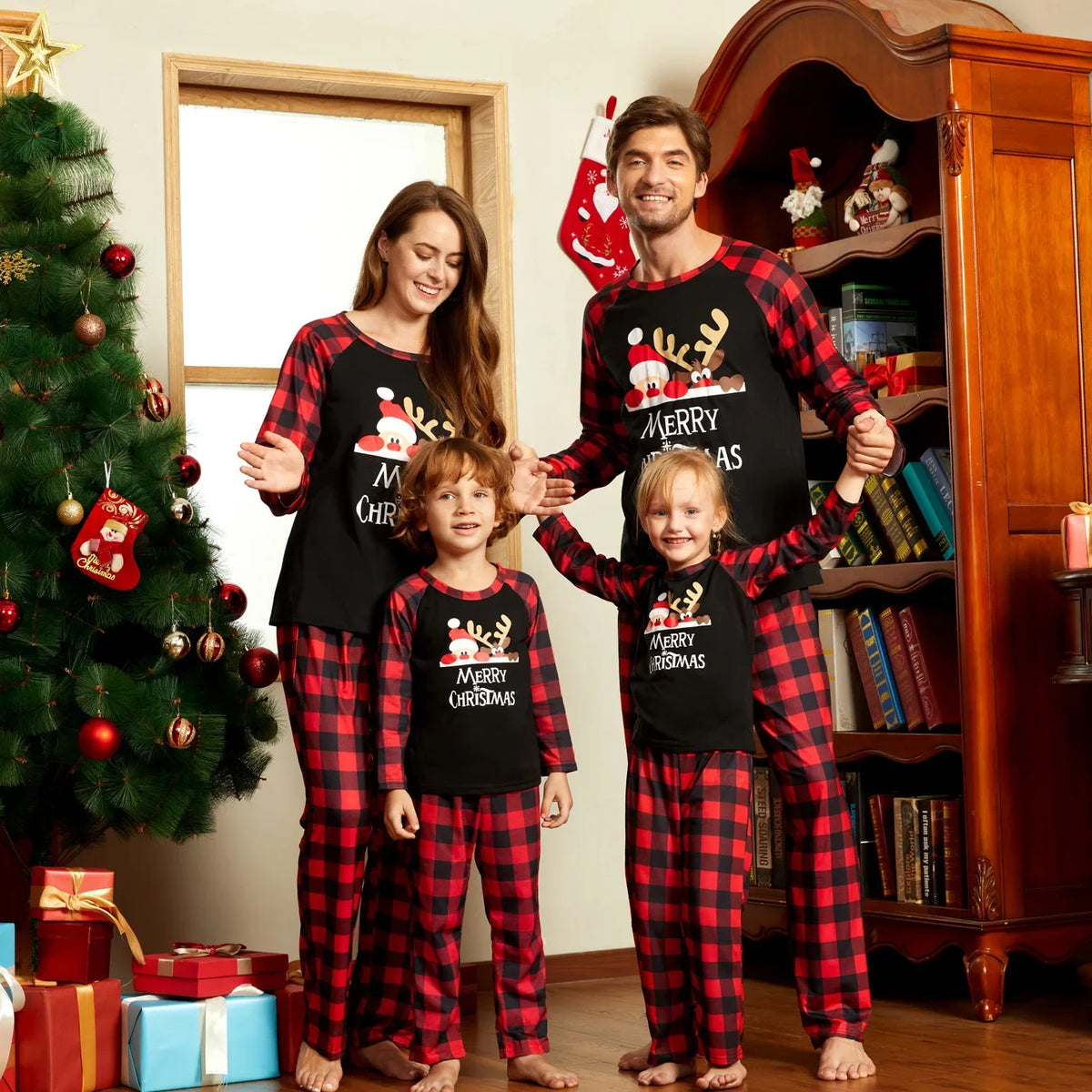 Pijamas de natal família olhar roupas papai noel impressão roupa interior feminina combinando conjunto casual solto sono roupas masculinas