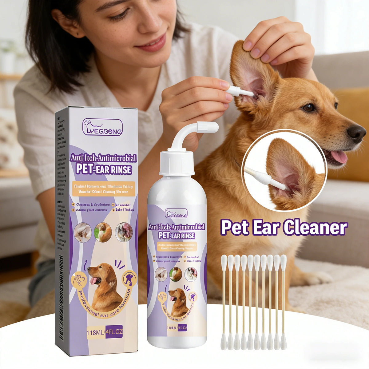 Limpador de ouvidos para cães e gatos, alivia o odor, remove cera dos ouvidos, gotas de limpeza suave, previne coceira