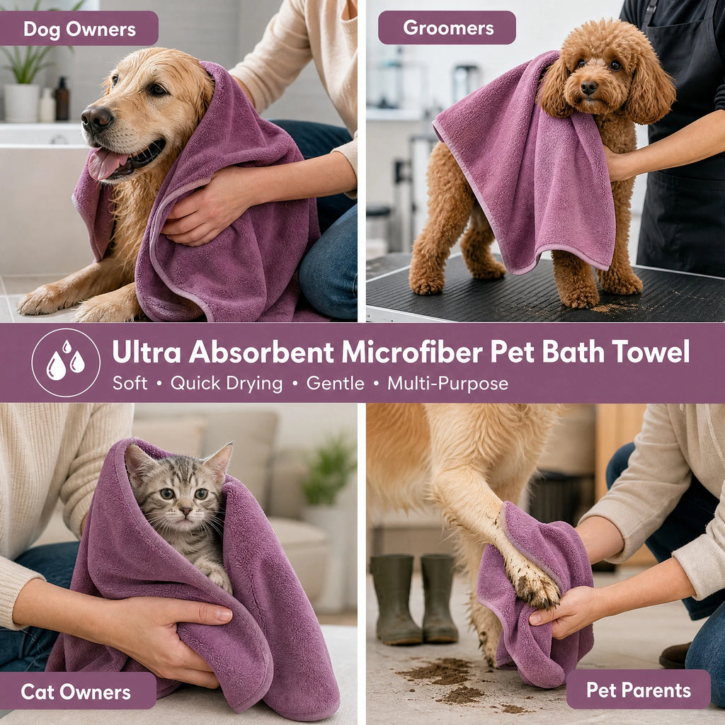 Toalhas Absorventes de Microfibra para Animais de Estimação – Super Absorventes e Macias, Sem Deformação, Essenciais para o Banho de Animais de Estimação