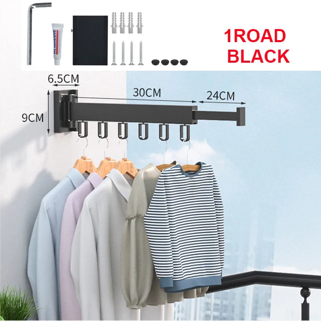 Rack de secagem de roupas-retrátil dobrável forte suporte de carga interior de parede de alumínio simples e conveniente rack de roupas