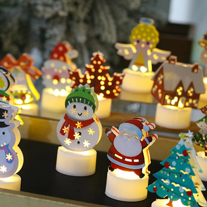 LED Christmas Candle Lamp Decorações, pequena Santa, boneco de neve, árvore de Natal, Holiday Night Lights, Home Party, Jardim