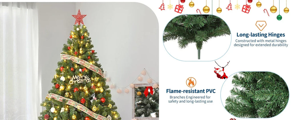 Árvore de Natal com galhos em forma de cedro, 1,8 metros ou 2,3 metros de altura, galhos em PVC, base estável