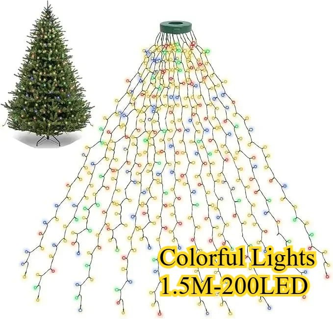 Luzes led para árvore de natal, guirlanda de ano novo para pátio, jardim, 1.5m/2m/3m, luz cascata, decoração de natal 2025 - Kasa & Pet
