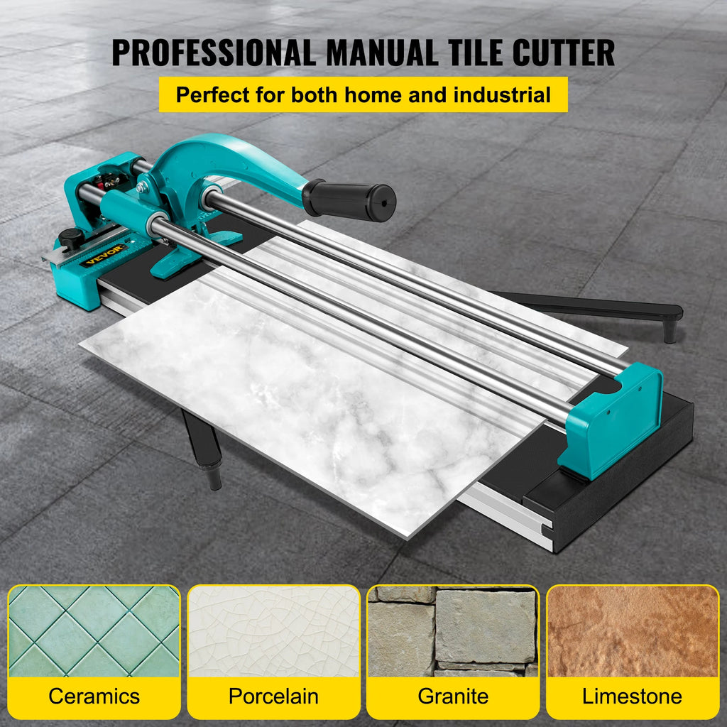 SucceBuy Cortador de telha manual de 24 polegadas com trilhos duplos, cortador de telha profissional com roda de corte de liga para telhas cerâmicas de porcelana