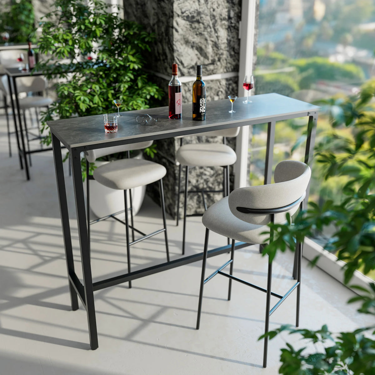 Retângulo sinterizado pedra bar mesa, alta Top Pub mesas, mesa de jantar com metal preto frame, contra altura, branco