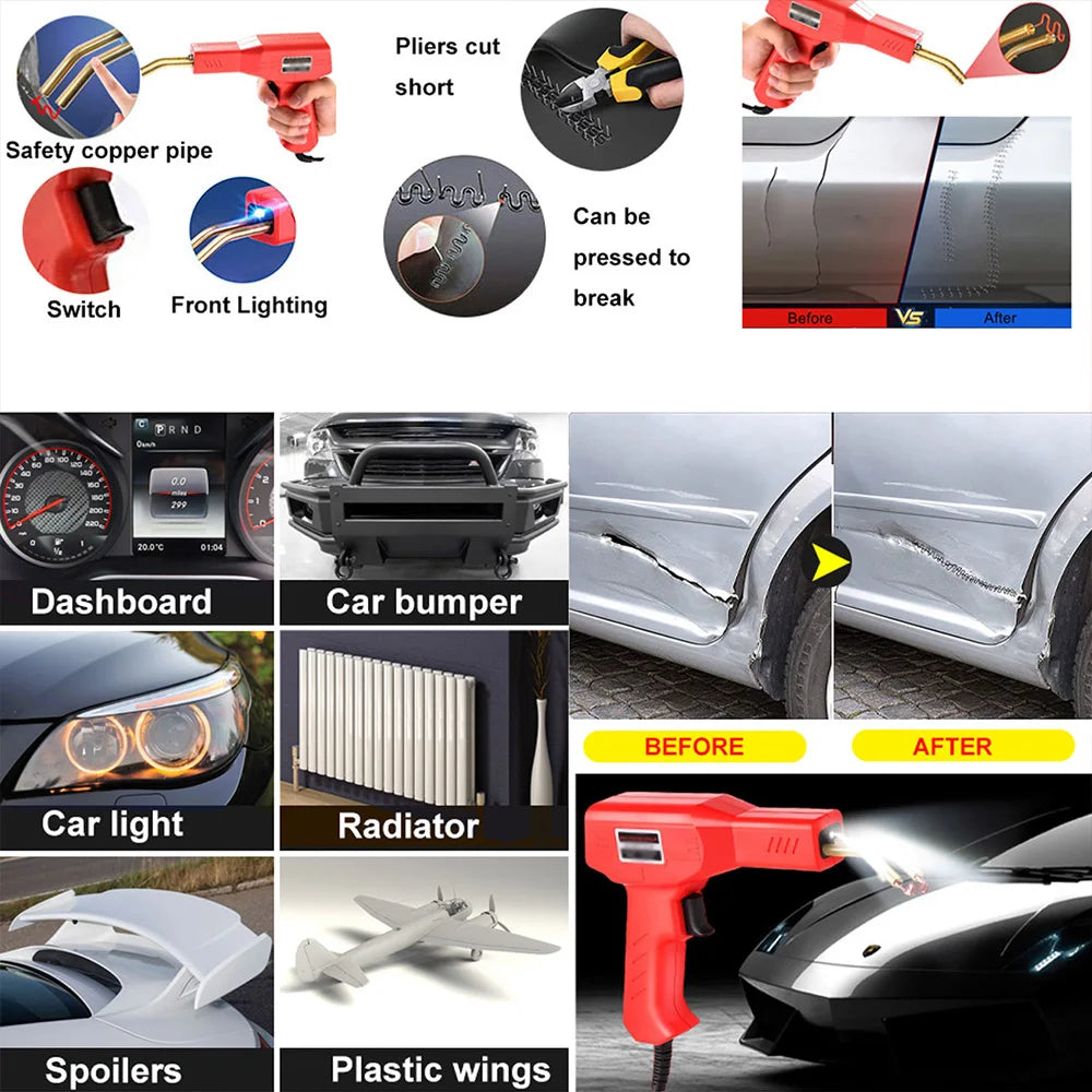 Kit de soldagem de plástico, kit de reparo de soldador, grampeador quente para rachaduras de para-choques de carro, caiaques, brinquedos de plástico