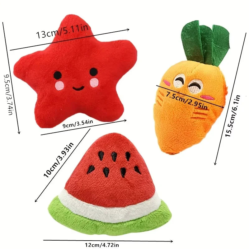 7/10 pçs conjunto de brinquedos de som de filhote de cachorro, mascar de pelúcia solta para animais de estimação, lanches de frutas de pelúcia e brinquedos de cachorro de vegetais, adequado para playm bonito
