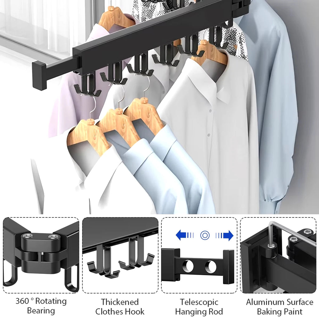 Rack de secagem de roupas-retrátil dobrável forte suporte de carga interior de parede de alumínio simples e conveniente rack de roupas