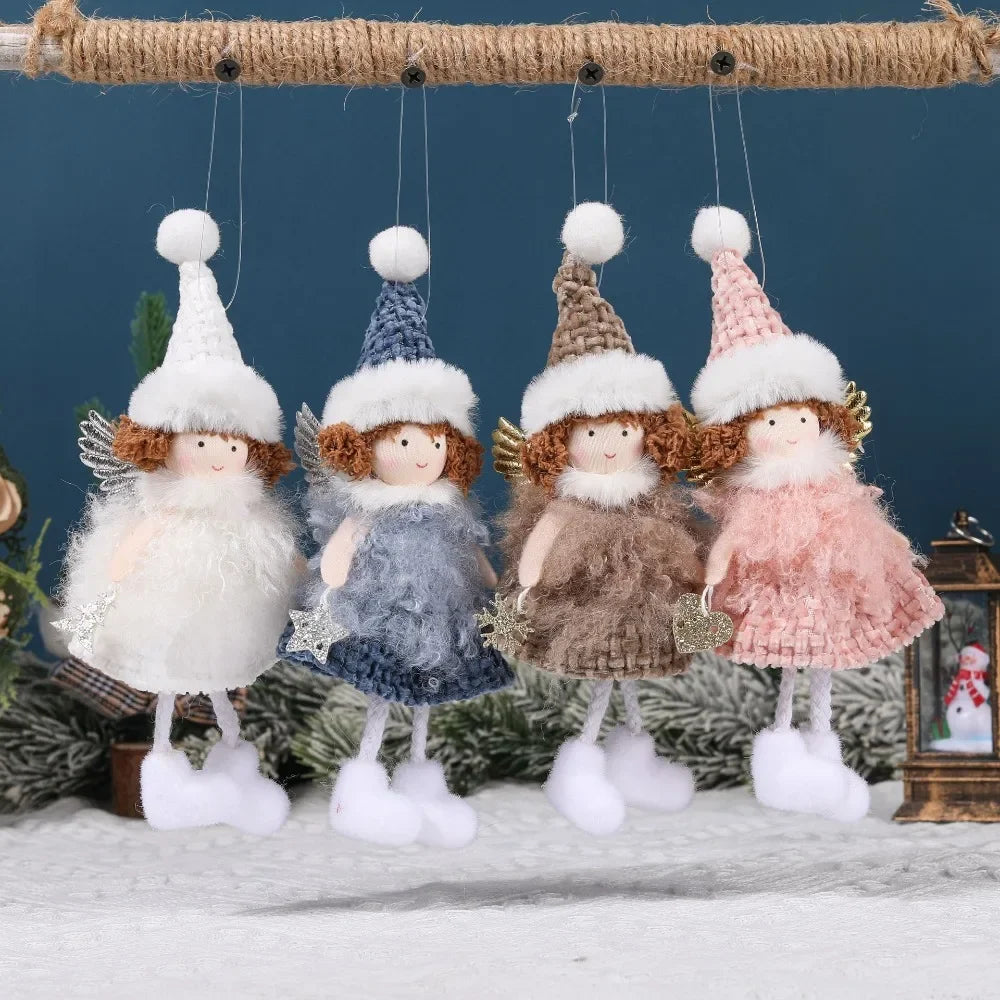 Natal Pendurado Malha Sequin Saia, Anjo Xmas Árvore Pingente Enfeites, Decoração de Casa, Noel, Presentes, 2022