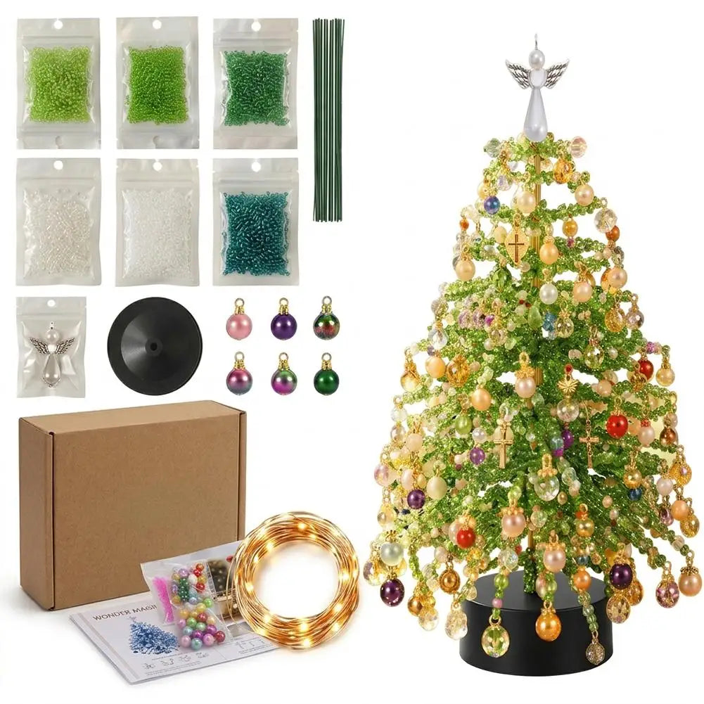 Kit de Árvore de Natal de Contas DIY, Ornamento Festivo de Mesa com Luzes LED, Contas Multicoloridas, Decoração de Férias Fácil de Montar