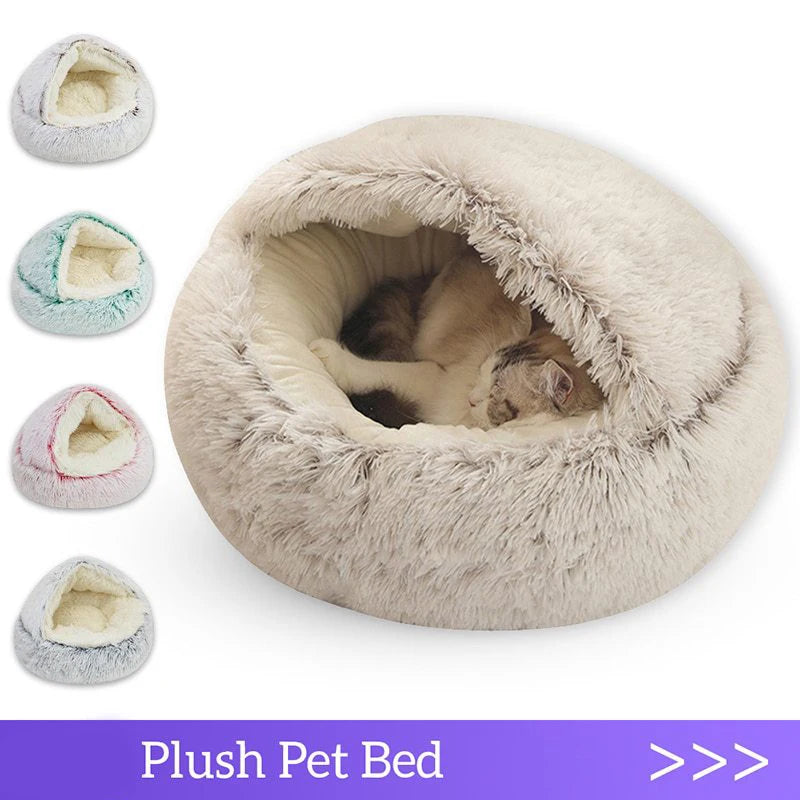 Cama macia quente do animal de estimação do luxuoso com tampa, ninho redondo do sono, caverna para cães pequenos, colchão do gato, gatinho