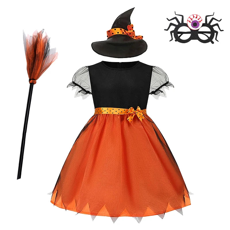 Fantasia de bruxa de Halloween para meninas, vestidos de vampiro para crianças, roupas de festa de carnaval, roupas para crianças