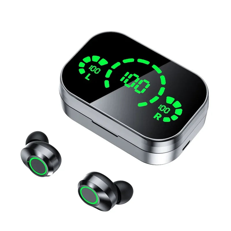 Auriculares Bluetooth 5.4 sem fios, design semi-in-ear, bateria de longa duração com microfone e visor, ideais para estilos de vida ativos