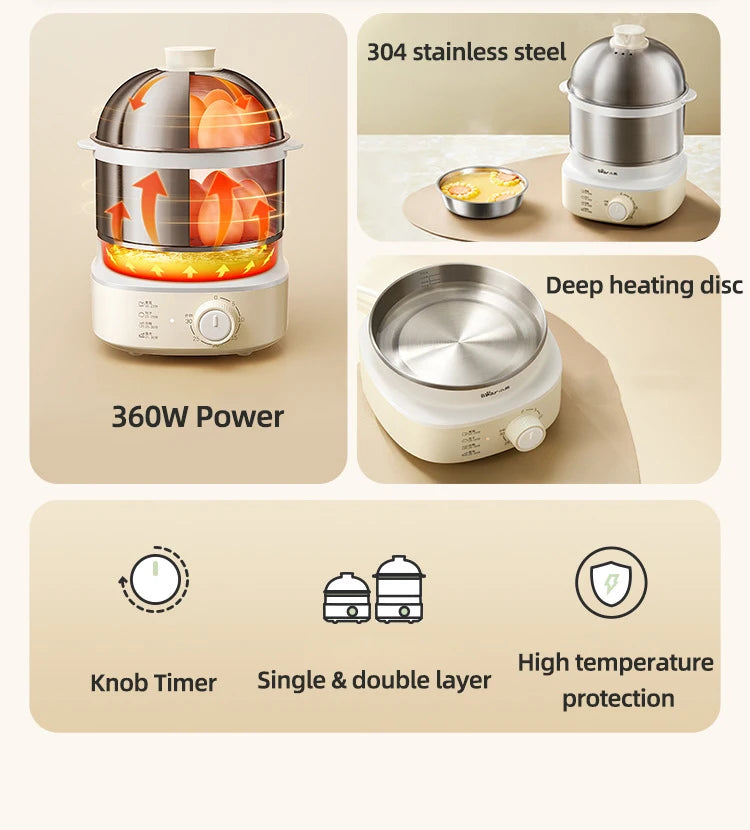 Caldeira elétrica automática de ovos, máquina de café da manhã, vaporizador multicooker, fogões de ovos, waffle doméstico, fogão a vapor com temporizador, 360W