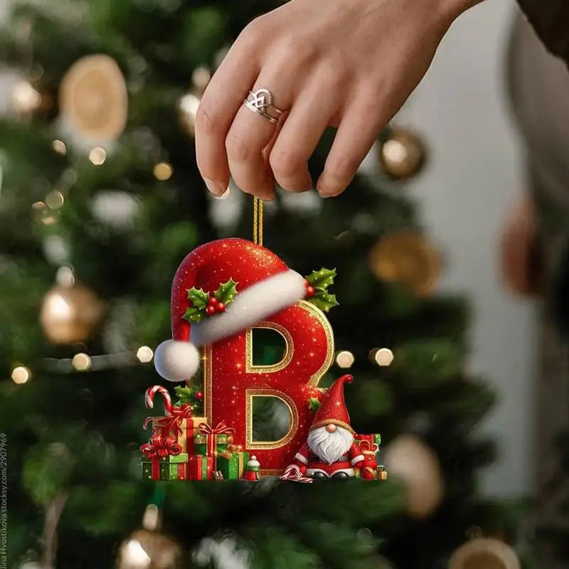Enfeite de Natal com 26 letras, pingente plano para pendurar, ornamento personalizado, decoração festiva para árvore de Natal, presente para festas de fim de ano.