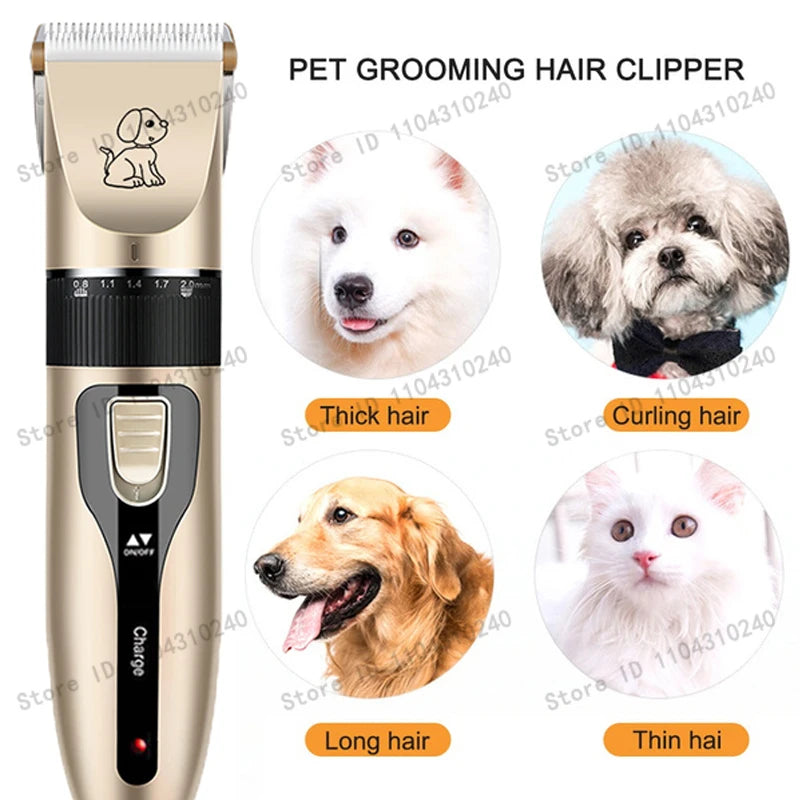 Kit de Tosa Elétrico Recarregável para Cães e Gatos, com Máquina de Cortar Pelos e Lixadeira de Unhas Silenciosa