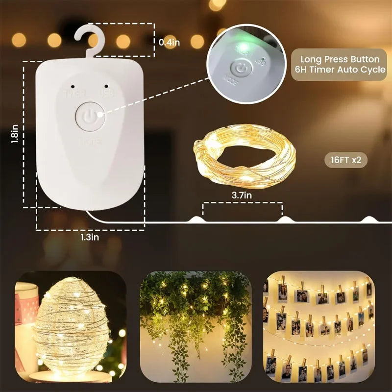 Luzes de fadas de natal recarregável led à prova d' água rgb luz de corda 8 modos design destacável para decoração de festa de casamento de árvore de natal