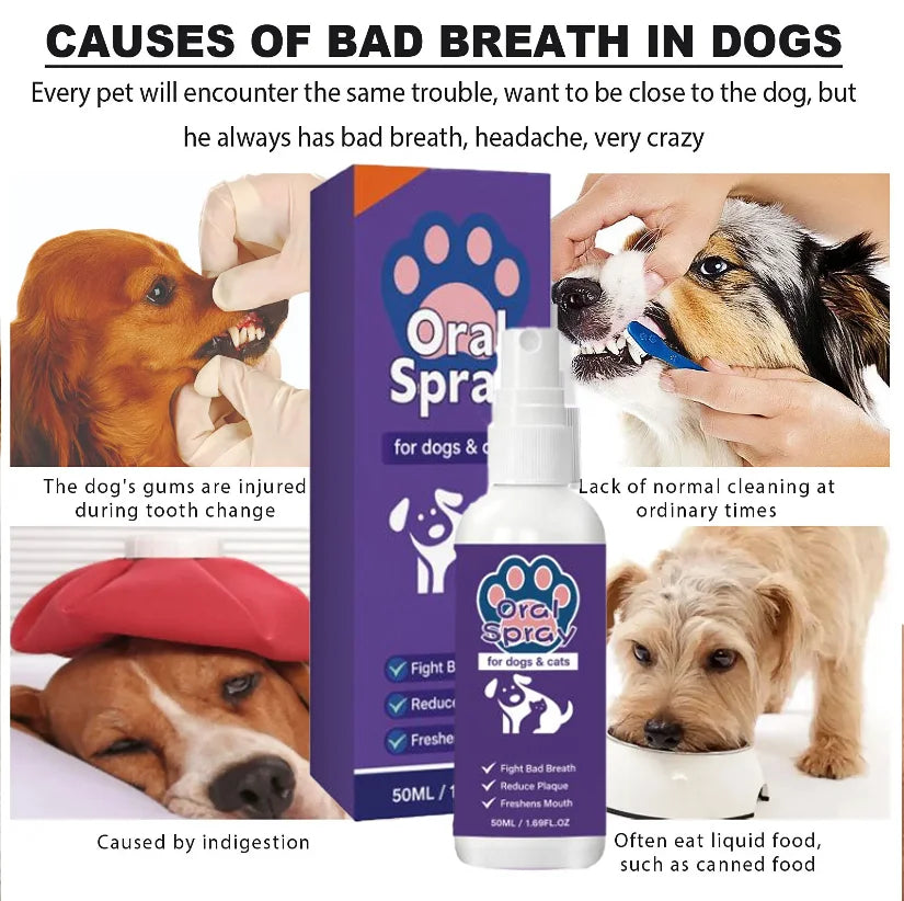 Spray de Cuidado Oral para Cães Limpeza de Dentes de Animais de Estimação Hálito Fresco Higiene Dental Diária Cuidado Suave para a Boca Fácil de Usar
