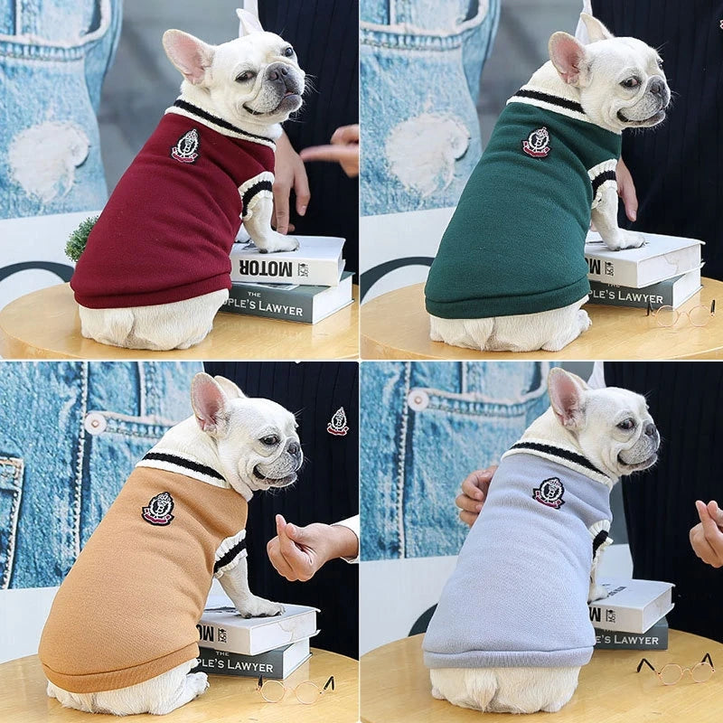 Suéter estilo universitário para cães, colete de malha com decote em v, casaco de inverno para animais de estimação, roupas quentes para cães pequenos, médios e grandes, gatos
