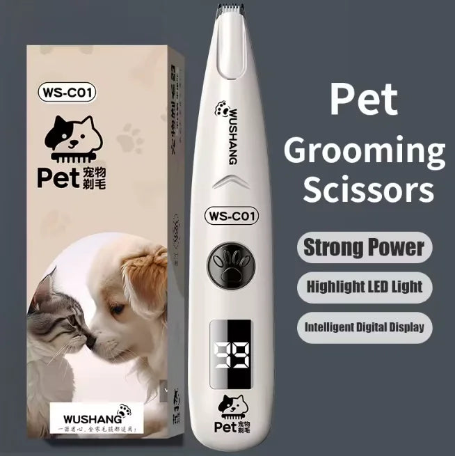 Aparador Elétrico para Cães com Luz LED, Impermeável, Aparador de Pelos para Patas de Animais de Estimação, Baixo Ruído, para Rosto, Patas, Orelhas e Pelos de Gato e Cão