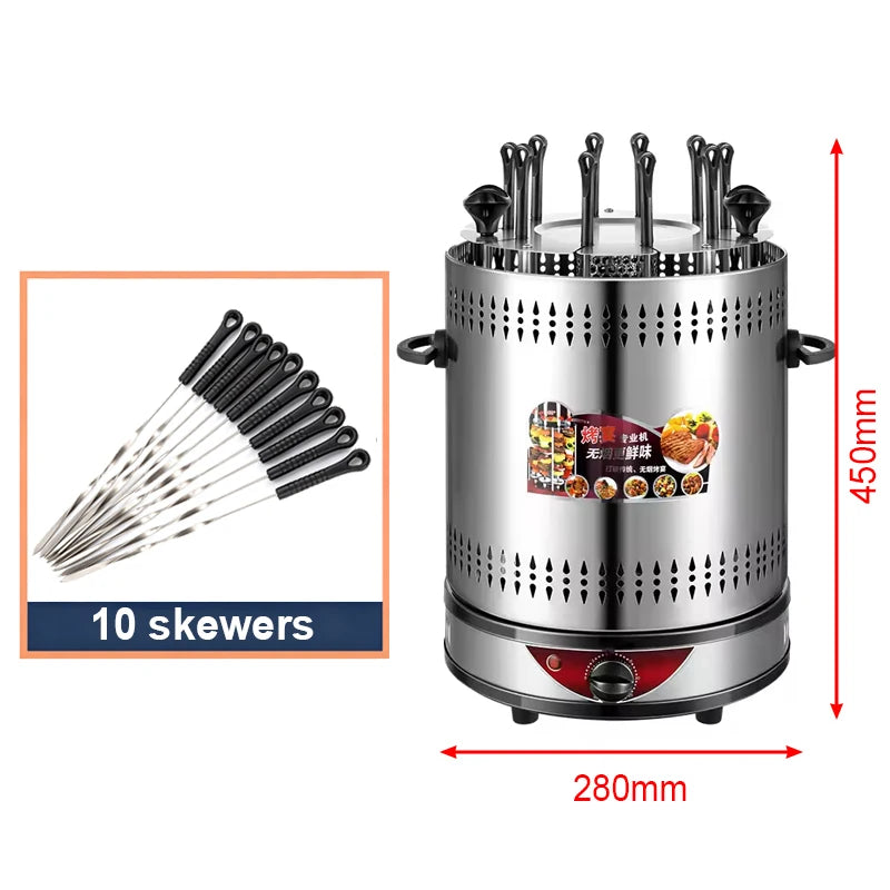 Grelhador Elétrico para Churrasco com 6/8/10 Espetos, Grelhador Vertical Rotativo Automático com Temporizador, Ferramenta para Churrasco sem Fumaça, Máquina Rotativa para Espetos de Kebab