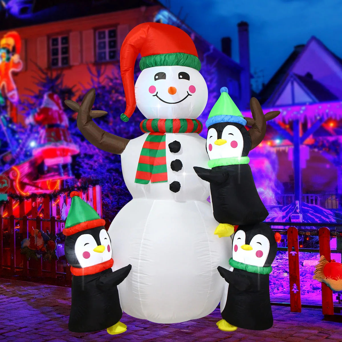 Decorações infláveis de natal-ramo boneco de neve, papai noel, homem de gengibre, saco de presente boneco de neve luz led decorações de gramado