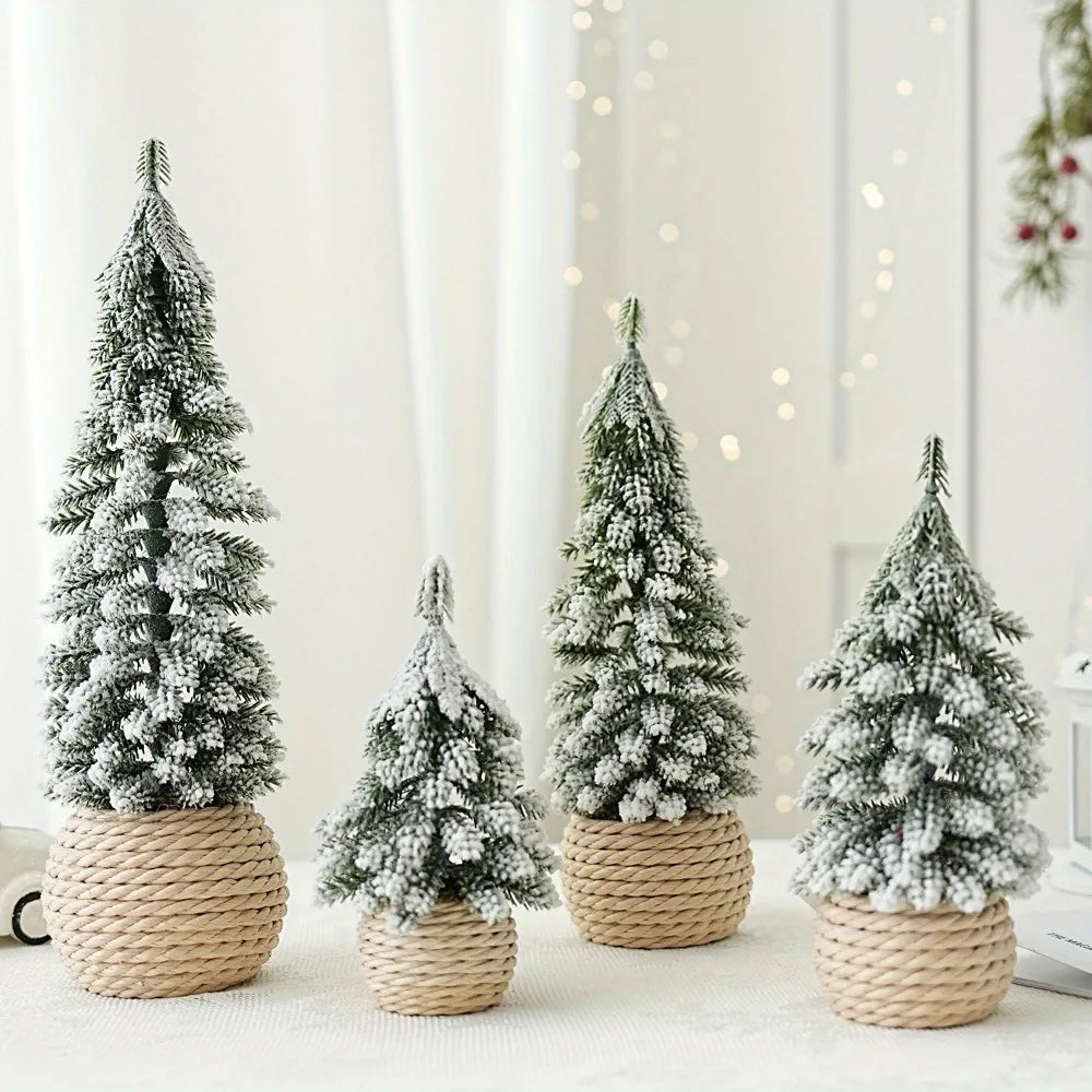 Mini árvore de natal artificial pequena neve pinho decorações da árvore de natal festa de ano novo ornamentos presentes decoração de mesa para casa