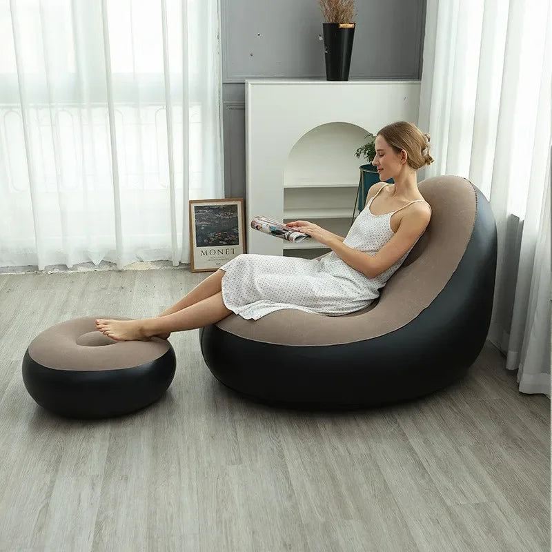 Lazy inflatable sofa recliner, single thickened flocking, outdoor camping beach home leisure, portable living room balcony sofa