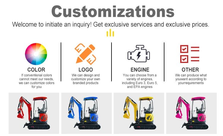 Mini Escavadeira Compacta de 1.2 Toneladas e 1.5 Toneladas, Escavadeira Hidráulica com Esteiras, Certificação CE EPA Euro 5, Motor Kubota, Máquina Agrícola Personalizada - Kasa & Pet