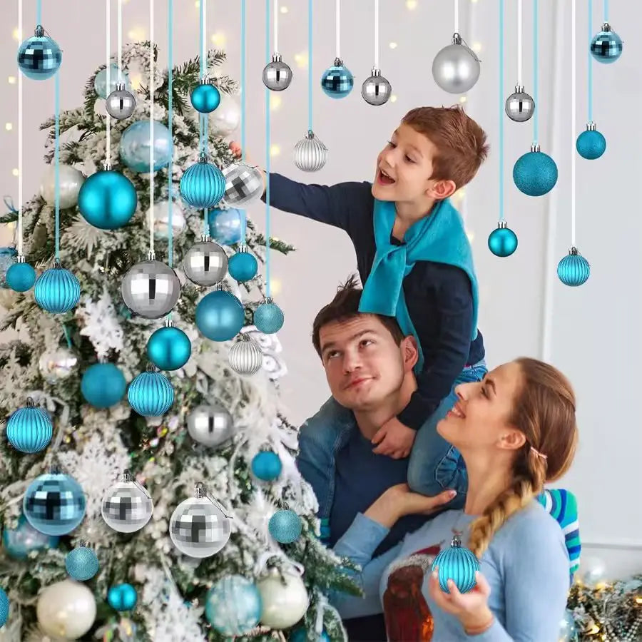 Conjunto de enfeites de bolas de natal, 3/4/6cm, enfeites inquebráveis de natal, bolas suspensas para festa de feriado, decoração de casamento (tira e azul)