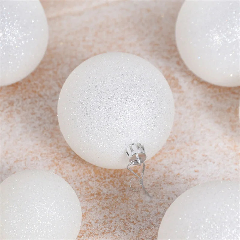 12/6 pçs bolas de natal brancas árvore de natal pendurado ornamentos glitter bola de natal bauble pingentes decoração para casa presentes de ano novo noel