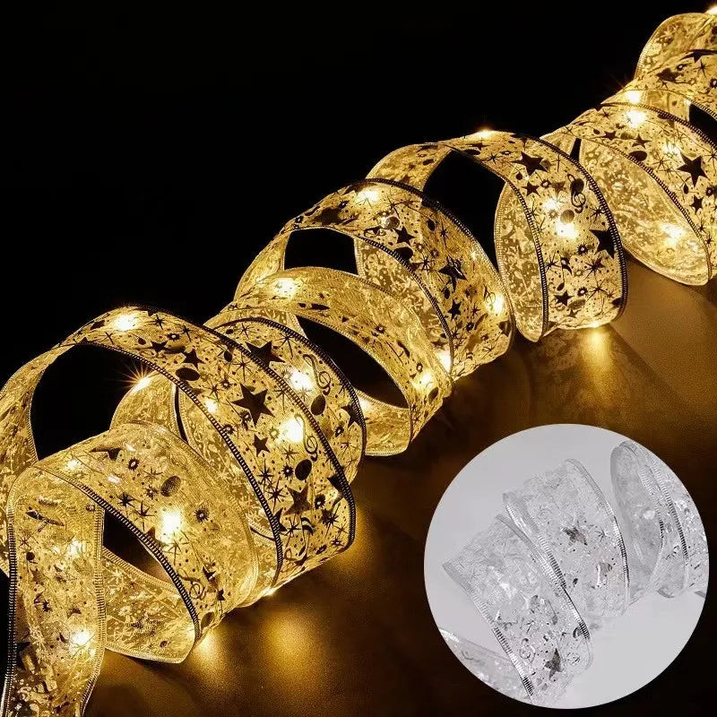 LED Ribbon Fairy Lights para Natal, enfeites de árvore de Natal, decoração, DIY Bows, String Light, Ano Novo, 2025, 2025