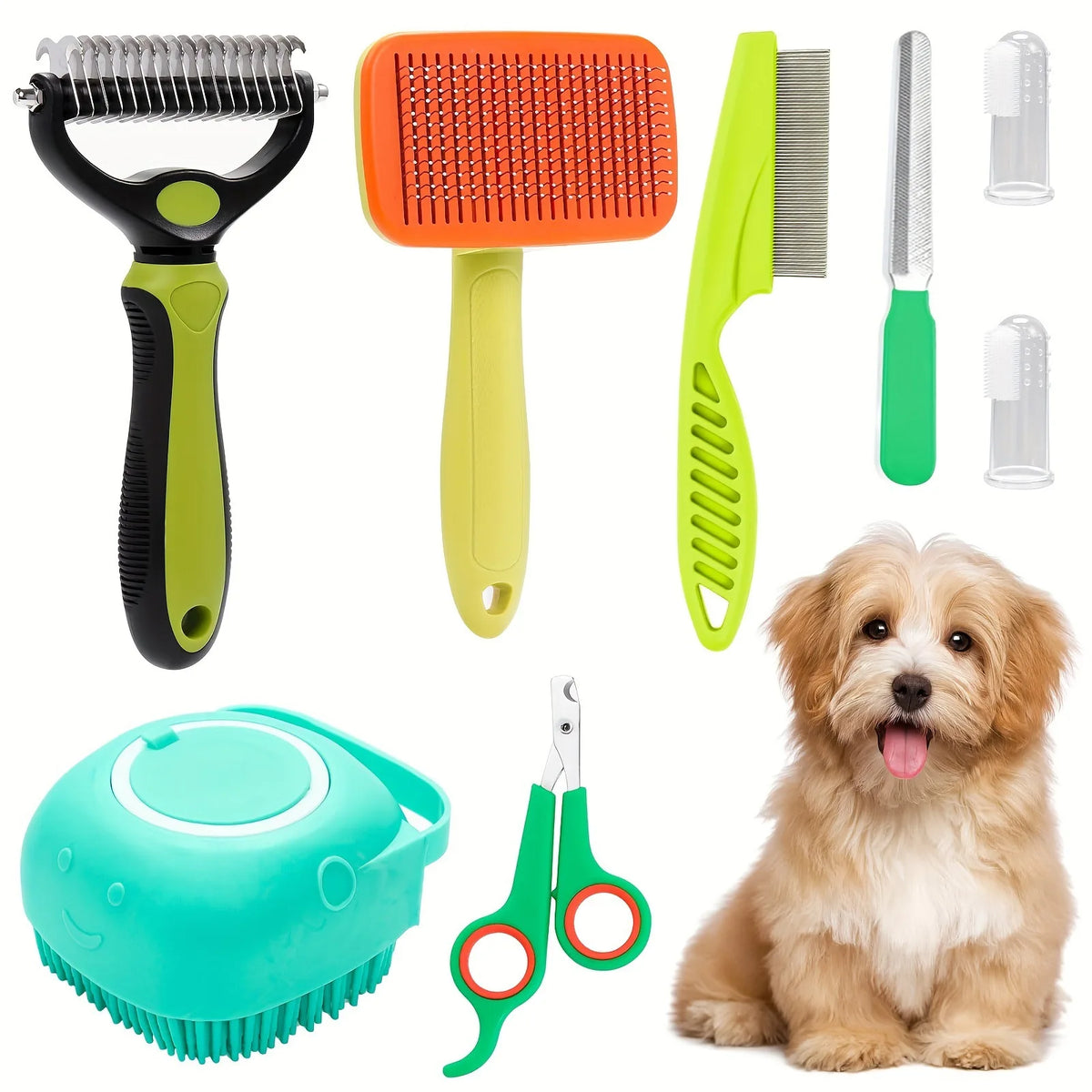Kit de Beleza para Gatos com 8 Peças: Escova, Cortador de Unhas e Lixas, Kit de Higiene para Animais de Estimação, Pente Antipulgas