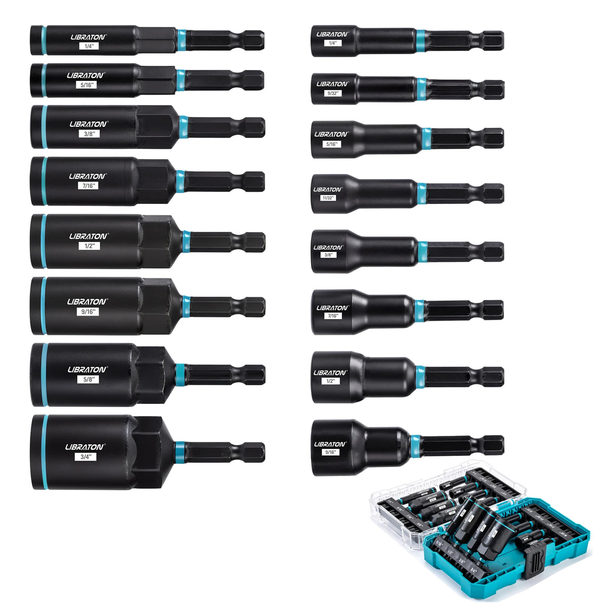 16/18 pçs conjunto de driver de porca magnética sae/conjunto de driver de porca de impacto métrico 1/4 "hex shank porca driver bit conjunto para impacto broca porca driver Kasa & Pet