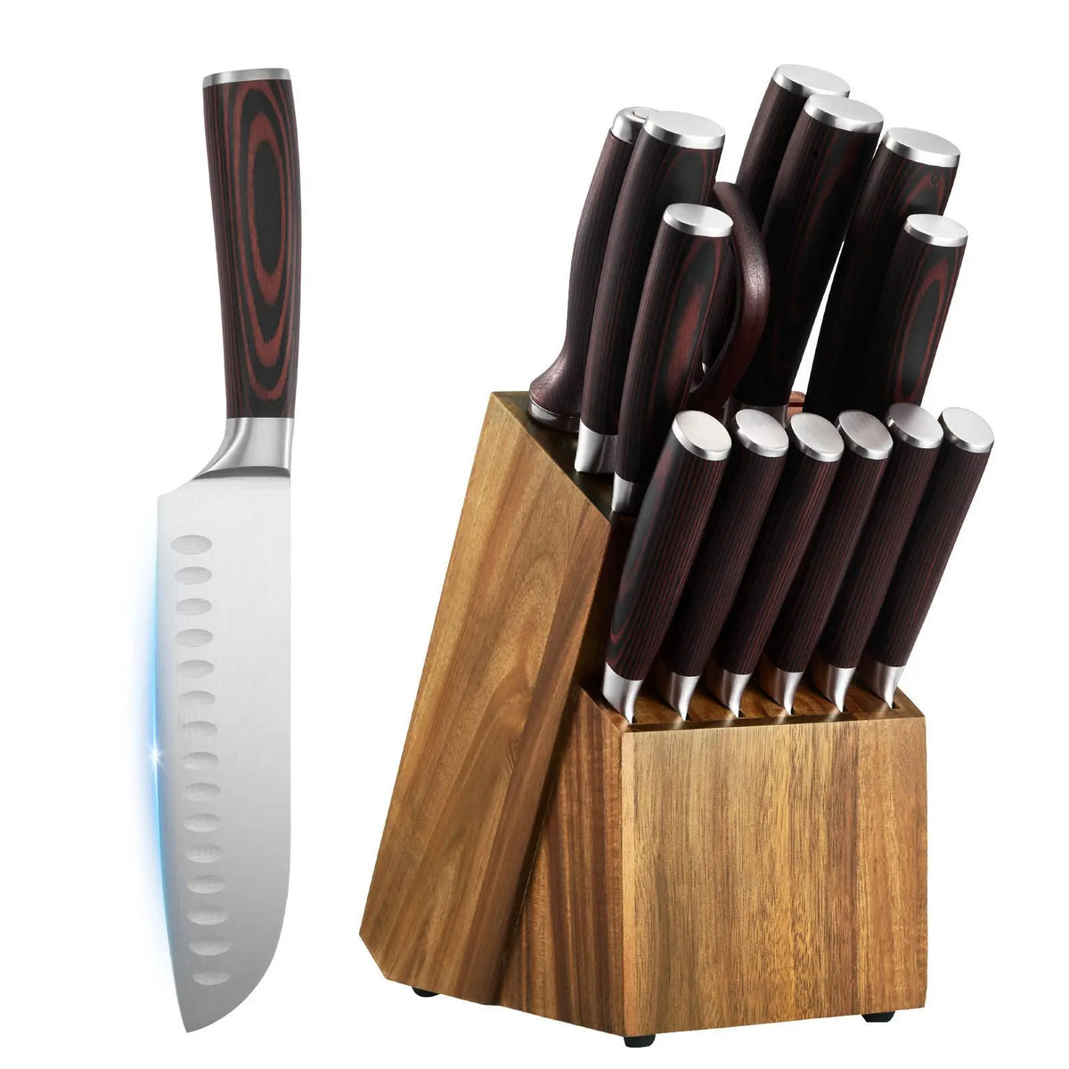 "15-Piece High Carbon Stainless Steel Kitchen Knife Set with Block Sharpener & Rust-Resistant Cutlery (3CR13 Blade)"