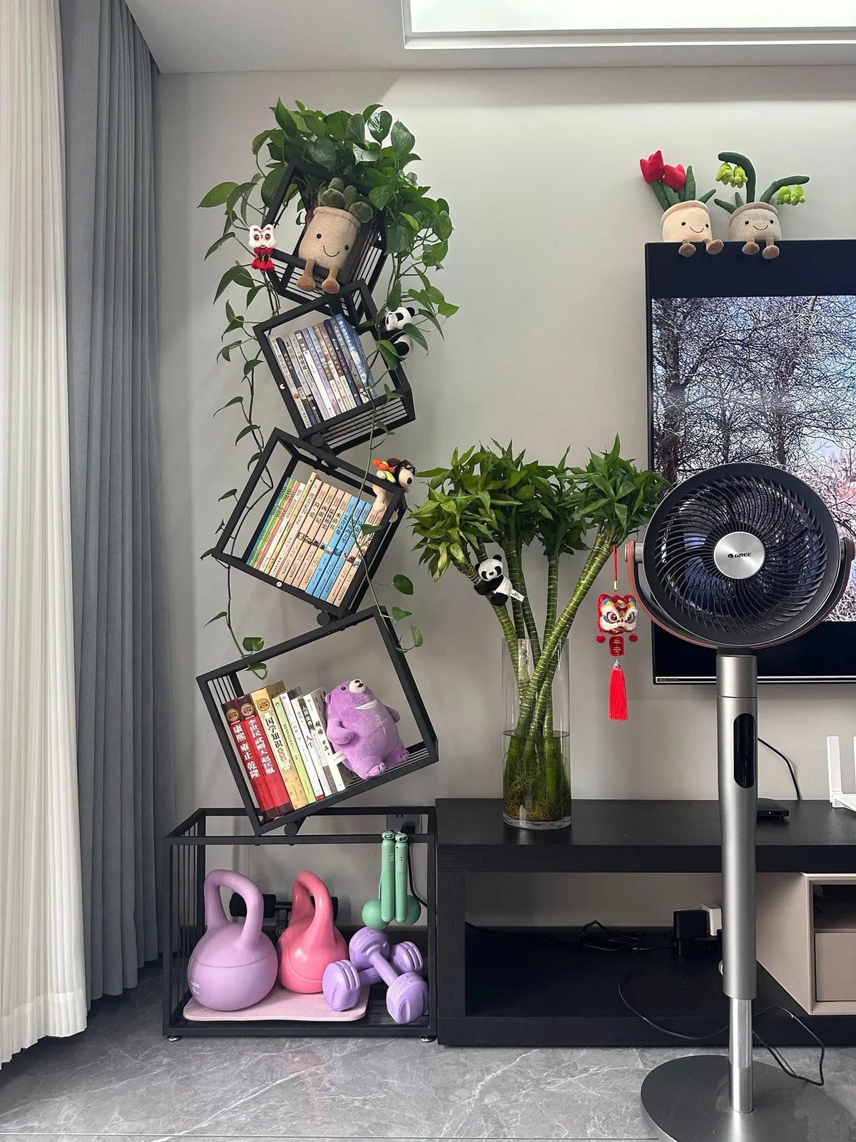 Decoração moderna para sala de estar, prateleira de arte em ferro, escritório, estudo, estante, armazenamento multicamadas para organizar livros e decorações