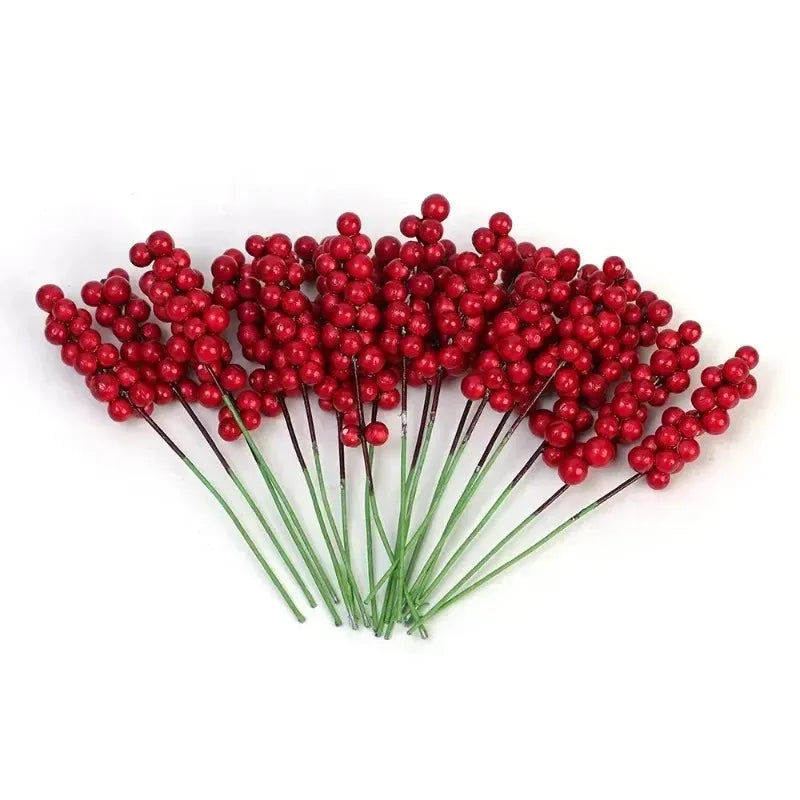Galhos de Frutas Vermelhas Artificiais para Natal, Buquê de Flores de Azevinho Falso para Decoração de Árvore de Natal e Festa de Ano Novo