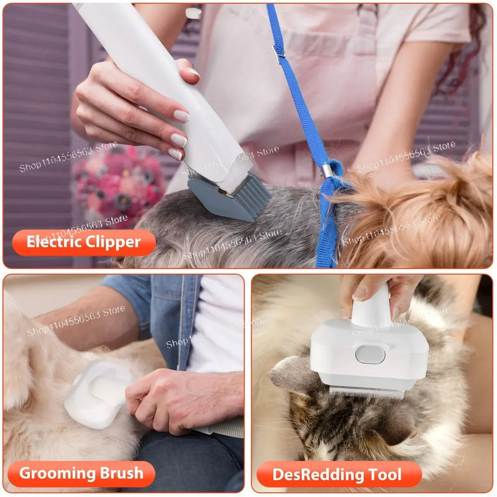 Kit de preparação para animais de estimação 6 em 1 com sucção a vácuo, máquina de cortar cabelo para cães e gatos de cabelos longos/curtos