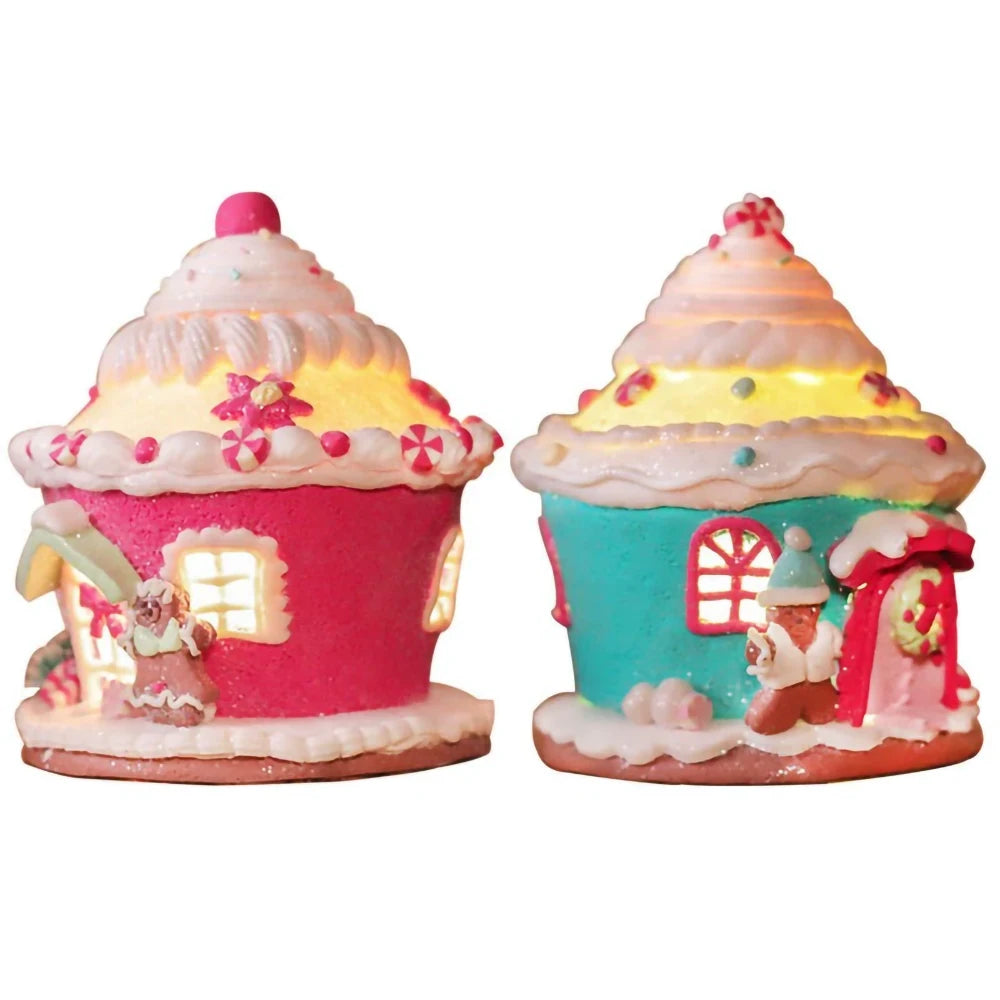Castelo luminoso de natal, decoração de árvore de natal, ornamentos de argila macia, acessórios fofos de macaron, suprimentos para feriados de natal