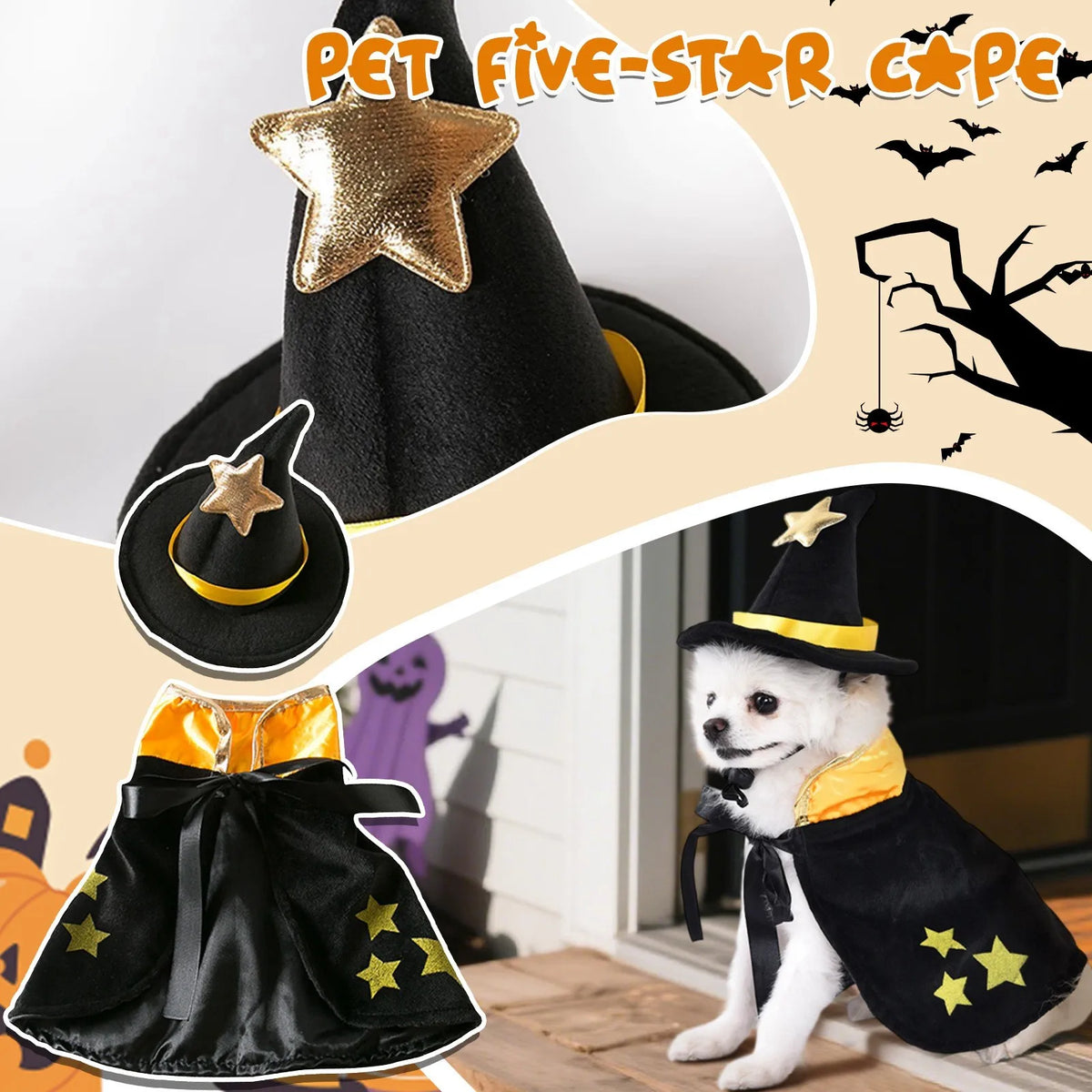 Halloween cão cosplay trajes engraçados roupas para animais de estimação ajustável cães cos conjuntos de capa com chapéu festa novidade vestir-se acessórios