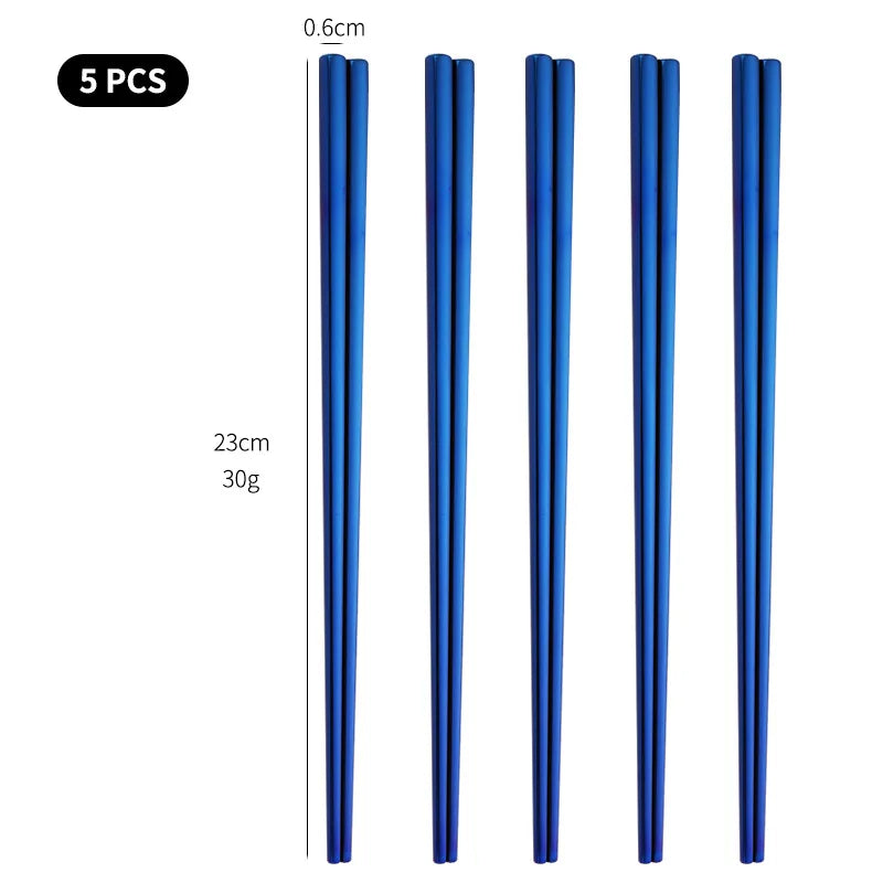 5 pares de pauzinhos de aço inoxidável reutilizáveis, pauzinhos portáteis de comida, pauzinhos de metal coreano, acessórios de cozinha, máquina de lavar louça segura