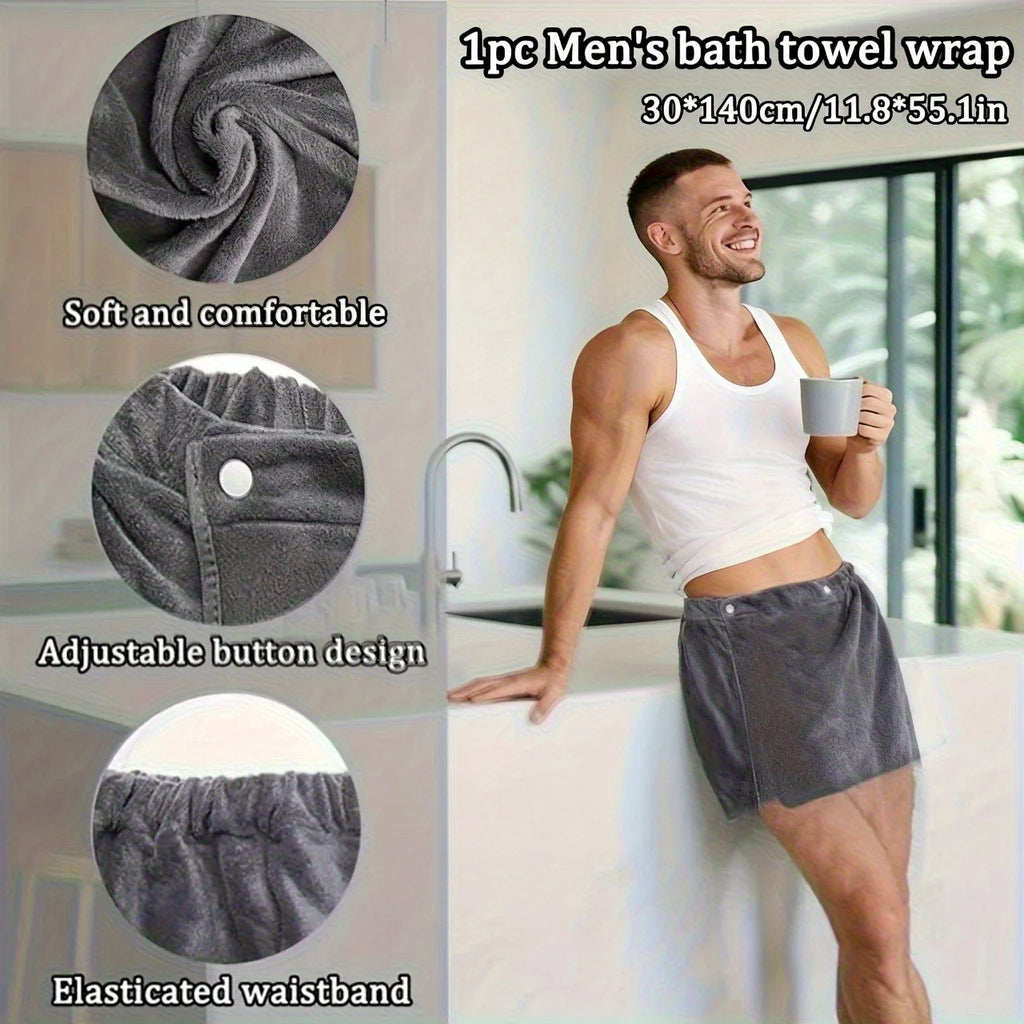 1 Peça de Toalha de Banho Masculina Macia e Vestível, Toalha Envolvente de Cor Sólida, Toalha de Praia, Toalha de Acampamento, Acessórios de Banho para Casa de Banho