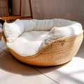Cama para animais de estimação, canil macio para gatos, sofá, tecelagem de bambu, quatro estações, cestas de ninho aconchegantes, à prova d'água, almofada removível, saco de dormir