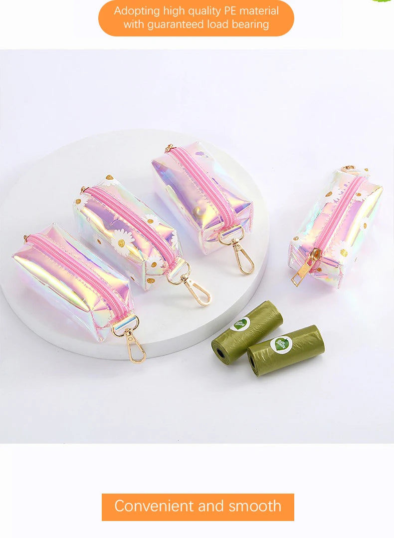 Novo pet cocô selecionador de couro a laser saco lixo escudo colorido transparente alto volume biodegradável dispensador suprimentos para animais estimação
